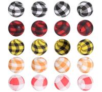 SUNNYCLUE 1 Box 30Pcs 5 Colors Plaid Focal Beads Checkered Silicone Bead Bulk 15mm Soft Rubber Black White Red Yellow Checkerboard Print Round Loose Spacer for Jewellery Making Pens Keychain DIY Craft