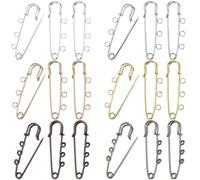 SUNNYCLUE 1 Box 30Pcs 6 Colors Safety Pin Brooch Kilt Pins Bulk Metal Iron Heavy Duty Fastener Decoration Loops Clasp Brooches Findings with 3 Holes for Sewing Blanket Clothes Jewellery Accessories