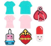 SUNNYCLUE 1 Box 30Pcs 8 Styles Medical Focal Bead Doctor Silicone Beads Bulk Soft Rubber Nurse Week Stethoscope Pill Red Hearts Shaped Loose Spacer for Jewellery Making Bracelet Keychain DIY Crafting