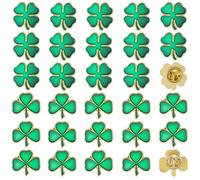 SUNNYCLUE 1 Box 30Pcs Clover Lapel Pin Irish Pins Saint Patrick Pin Enamel Green Clover Shamrock Good Luck Four Leaf Lapel Lucky Festivals Gift for Irish Holiday Women Clothes Backpack Hat Decoration