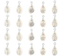 SUNNYCLUE 1 Box 30Pcs Cowrie Shell Charms Bulk Ocean Beach Charms with Alloy Star Sun Moon Celestial Pendants White Seashell Hawaii Summer Sea Pendants for Jewellery Making DIY Earrings Necklaces
