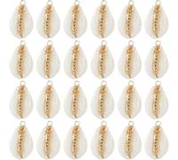 SUNNYCLUE 1 Box 30Pcs Cowrie Shell Charms Seashell Bead Charm Gold Bulk Natural Summer Style Sea Ocean Beach Elliptic Cute Conch Charm for Jewellery Making Charms DIY Crafting Bracelets Necklaces Gift