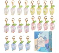 SUNNYCLUE 1 Box 30Pcs Flower Stitch Markers Crochet Marker Charms Bulk Acrylic Transparent Gold Tulip Spring Locking Lobster Clasp Knitting Charms for Jewellery Making Crafts Sewing Weave Supplies