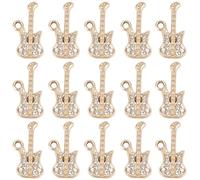 SUNNYCLUE 1 Box 30Pcs Guitar Charm Music Charms Bulk Alloy Gold Cubic Zirconia Rhinestone Guitars Instruments Musical Charm for Jewellery Making Charms Christmas DIY Necklace Earrings Bracelet Craf