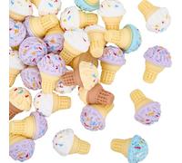 SUNNYCLUE 1 Box 30Pcs Ice Cream Cone Charms Resin Cabochons Food Bulk Colorful 3D Summer Opaque Sweet Imitation Small Ice Cup Food Cabochon for Jewellery Making DIY Crafts Scrapbooking Decor