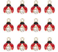 SUNNYCLUE 1 Box 30Pcs Ladybug Charms Lady Bug Charm Small Alloy Gold Rhinestone Enamel Lucky Red Cute Insect Charms Bulk for jewellery Making Charms Supplies DIY Crafting Necklace Bracelets Beginners