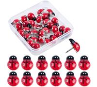 SUNNYCLUE 1 Box 30Pcs Ladybug Thumbtacks Cute Push Pins Bulk Plastic Insect Red Funny Spring Decorative Cork Board Tack Drawing Pushpins for Hanging Pictures Map Home Office Bulletin DIY Accessories