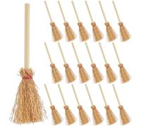 SUNNYCLUE 1 Box 30Pcs Mini Straw Brooms Small Witch Brooms 3.54 Inch/90mm Long Artificial Witches Wizard Straw Brush Wooden Broomstick for Halloween Costume Cosplay Party Fairy Garden Accessories