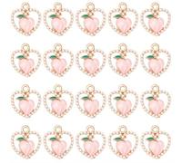 SUNNYCLUE 1 Box 30Pcs Peach Heart Charms Pearl Heart Shaped Charms Alloy Sweet Pink Honey Peaches Hollow Coquette Love Pendants for Jewellery Making DIY Crafts Earring Necklace Bracelet Supplies