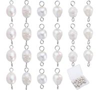 SUNNYCLUE 1 Box 30Pcs Pearl Beads Links Connectors Link Pearls Natural White Small with Stainless Steel Loops Teardrop Pearl Charm for Jewellery Making Necklace Bracelet Earring Christmas Women Adults