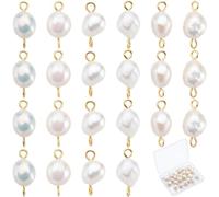 SUNNYCLUE 1 Box 30Pcs Pearl Link Charms White Pearl Bracelet Charms 15mm Small Natural Freshwater with Stainless Steel Loops Pearls Connections for Jewelry Making Charms Necklaces Christmas Adults