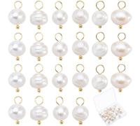 SUNNYCLUE 1 Box 30Pcs Pearls Charms Pearl Connector Beads Gold White Double Loop Natural Freshwater Irregular Small Charms for Jewelry Making Crafting Bracelet Necklace Earrings Accessories Beginner