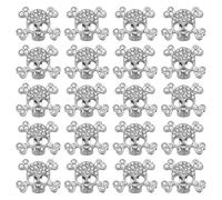 SUNNYCLUE 1 Box 30Pcs Silver Slide Charms Skull Skeleton Beads Halloween Metal Alloy Large Hole European Rhinestones Gothic Beard Spacer Beads for jewellery Making Beading Kit Bracelets Diy Craft Supp