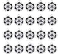 SUNNYCLUE 1 Box 30Pcs Soccer Charms Bulk Sport Ball Charm Silver Enamel Metal Black White Flat Round Football Alloy Sports Charms for Jewelry Making Charms DIY Necklace Bracelet Earring Crafting Women