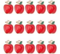 SUNNYCLUE 1 Box 30Pcs Teacher Dangle Charms Fruit Enamel Charms Christmas Red Apples Food Golden Alloy School Metal Small Pendants Findings for Jewelry Making Necklaces Bracelets Earrings DIY Crafts