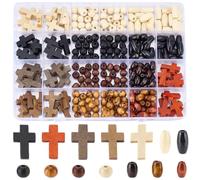 SUNNYCLUE 1 Box 310Pcs Wood Cross Beads Bulk Wooden Cross Rosary Beads Black White 8mm Round Bead 10mm Oval Bead Crucifix Loose Spacers Kit for Rosaries Making Supplies DIY Bracelet Necklace Crafts