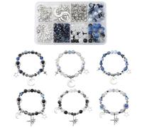SUNNYCLUE 1 Box 314Pcs DIY 6 Sets Bracelets Making Kit Moon and Star Charms Crescent Stars Bead Blue Faceted Glass Imitation Pearl Loose Spacer Beads for Jewellery Making Kits Adult Women Gifts