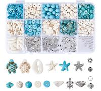 SUNNYCLUE 1 Box 318Pcs Ocean Bead Kit Starfish Beads Bulk Sea Turtle Turquoise Beads Lucky Stone Chip Bead Summer Hawaii Shell Beads Metal Spacer Beads for Jewellery Making Kits Adults DIY Supplies