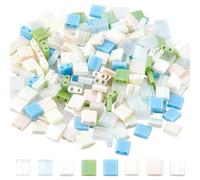 SUNNYCLUE 1 Box 320Pcs Tila Beads Tile Beads Bulk 5x5mm Two Hole Beads Blue Green 2 Hole Beads Bohemian Style Friendship Bracelets Beading Spacer Beads Japanese Beads for Jewellery Making Beading Kits