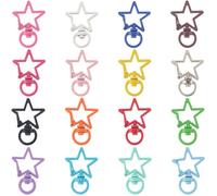 SUNNYCLUE 1 Box 32Pcs 16 Colors Star Swivel Clasp Star Shaped Spring Clasp Metal Alloy Colorful with Spring O Ring Snap Buckle Hook Keychain Rings for Jewellery Making DIY Keychains Crafts Accessories