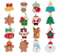 SUNNYCLUE 1 Box 32pcs 16 Styles Christmas Charms Bulk Snowman Charms Resin Snowman Tree Snowflake Reindeer Socks Holiday for jewellery Making Necklace Earring Adult Craft Mini Trees Decor