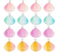 SUNNYCLUE 1 Box 32Pcs 4 colors Shell Charms Bulk Ocean Shell Charm Gradient Glitter Transparent Seashell Alloy Resin Summer Sea Charms for jewellery Making Charms Necklace Bracelet Earring DIY Craft