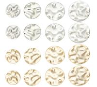 SUNNYCLUE 1 Box 32Pcs 4 Sizes Flat Round Link Charms Brass Round Connector Charm Bulk Golden Silver Metal 2 Hole Hammered Blank Tag Connectors Charm for Jewellery Making Charms Earring Craft Finding