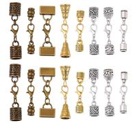 SUNNYCLUE 1 Box 32Pcs 8 Styles Cord End Caps with Lobster Clasp Crimp End Caps Tibetan Antique Gold Silver Bronze Leather Kumihimo Tube Barrel Ends Clasps for Jewellery Making DIY Bracelets Findings
