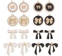 SUNNYCLUE 1 Box 32Pcs 8 Styles Enamel Bow Charm Black and White Bow Charms Metal Alloy with Imitation Pearl Coquette Bowknot Dangle Pendants for Jewelry Making Necklaces Earrings DIY Crafts Supplies