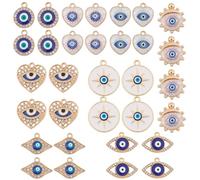 SUNNYCLUE 1 Box 32Pcs 8 Styles Evil Eye Heart Charms Rhinestone Enamel Charms Colorful Alloy White Round Sun Hanging Dangle Pendants Findings for Jewelry Making Bracelets Necklaces Earrings DIY Crafts
