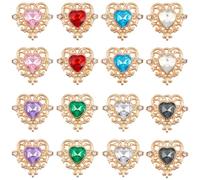 SUNNYCLUE 1 Box 32Pcs 8 Styles Hearts Charms Rhinestone Heart Charm Alloy Love Colorful Glass Crystal Pendants for Jewelry Making Findings DIY Necklaces Earrings Crafts Women Valentine's Day Gift