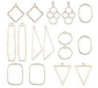 SUNNYCLUE 1 Box 32Pcs 8 Styles Hollow Frame Charms Open Bezel Charms Alloy Gold Geometric Back Bezels Triangles Square Round Oval Charm Bulk for jewellery Making Charms Women DIY Necklace Earring