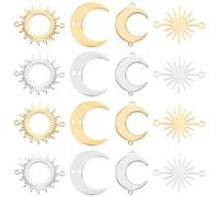 SUNNYCLUE 1 Box 32Pcs 8 Styles Moon Connector Charms Sun and Moon Charms Bulk Gold Silver Stainless Steel Hollow Crescent Connectors Pendants for Jewellery Making DIY Links Craft Supplies Earrings