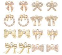 SUNNYCLUE 1 Box 32Pcs 8 Styles Rhinestone Bow Charm Gold Bowtie Charm Large Golden Yellow Alloy Metal Lolita Shine Gemstone Bowknot Charms for Jewellery Making Charms Bracelets Necklaces Supplies