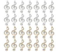 SUNNYCLUE 1 Box 32Pcs Musical Note Charm Music Themed Charms Bulk Gold Silver Metal Alloy Rhinestone Crystal Vintage Sparkling Symbol Tiny Pendants for Jewellery Making Bracelets DIY Crafts Supplies