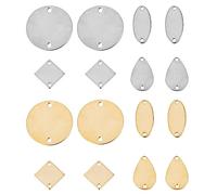 SUNNYCLUE 1 Box 32Pcs Stainless Steel Connector Charms Stamping Blanks Flat Round Coin Oval Charm Square Links Connectors Teardrop Metal Linking Charms for jewellery Making Charm DIY Earrings Craft