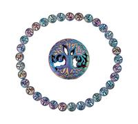 SUNNYCLUE 1 Box 32Pcs Tree Of Life Beads Non-magnetic Synthetic Hematite Beads Strand Flat Round Fortune Tree Bead for Adults DIY Earring Necklace Bracelet Jewellery Making Crafts