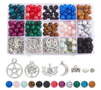 SUNNYCLUE 1 Box 334Pcs Stone Beads Kit Gemstone Beads Gemstone Round Beads Black Onyx Yellow Jade Tiger Eye Flower Amazonite Bead Stone Beads for Jewellery Making Kits DIY Earrings Bracelet Necklace