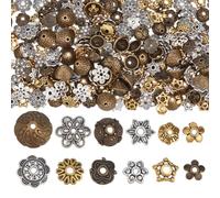 SUNNYCLUE 1 Box 360pcs 12 Styles Assorted Bead Caps Tibetan Bead Caps Metal Alloy Antique Vintage Gold Silver Bronze Hollow Texture Jewellery Loose Spacer Findings for Jewellery Making Supplies
