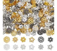 SUNNYCLUE 1 Box 360Pcs 12 Styles Bead Spacer Caps Metal Floral Spacer Beads Bulk Gold Silver Black Vintage Antique Alloy Tibetan Flower End Charm for Jewellery Making Bracelet Earrings DIY Crafting