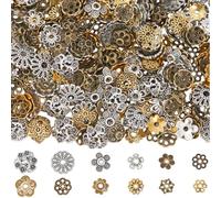 SUNNYCLUE 1 Box 360Pcs 12 Styles Floral Bead Caps Alloy Flower Bead Bulk Gold Silver Antique Bronze Metal Vintage Tibetan End Charm Spacers for Jewelry Making Bracelet Necklace DIY Craft Accessories
