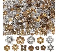 SUNNYCLUE 1 Box 360pcs 12 Styles Floral Bead Caps Bead Spacer Caps Vintage Antique Silver Gold Bronze Alloy Metal Flower Filigree Beads Spacers Ends Findings for Jewellery Making Women Christmas