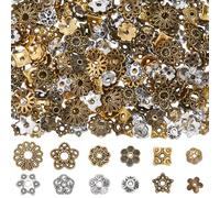 SUNNYCLUE 1 Box 360Pcs 12 Styles Flower Bead End Caps Floral Bead Caps Tibetan Metal Antique Gold Silver Filigree Flowers Ends Loose Spacers for Bracelet Necklace Earrings Jewellery Making Supplies