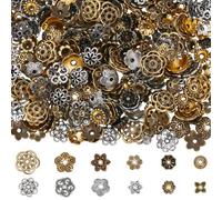 SUNNYCLUE 1 Box 360Pcs 12 Styles Metal Floral Spacer Beads Flower Bead Caps Bulk Gold Silver Antique Bronze Alloy Vintage Tibetan End Charm for Jewelry Making Bracelet Necklace DIY Craft Findings