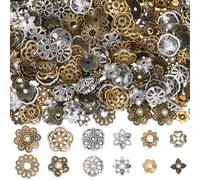 SUNNYCLUE 1 Box 360Pcs 12 Styles Metal Flower Bead Caps Floral Bead Spacers Bulk Gold Silver Antique Bronze Alloy Vintage Tibetan End Charm for Jewellery Making Bracelet Necklace DIY Craft Supplies