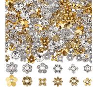 SUNNYCLUE 1 Box 360Pcs 12 Styles Spacer Beads Bulk Flower Bead Caps Findings Tibetan Silver Alloy Antique Gold Metal Filigree Flowers End Caps for jewellery Making Supplies DIY Bracelet Necklace