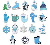 SUNNYCLUE 1 Box 36Pcs 18 Styles Enamel Christmas Charms Xmas Charms Blue Alloy Winter Snowman Snowflake Holiday Charm for Jewellery Making Charms Supplies DIY Craft Necklace Bracelet Earring Anklet