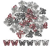 SUNNYCLUE 1 Box 36pcs 3 Colors Halloween Butterfly Charms Skull Butterfly Charm Antique Silver Black Red Gothic Metal Enamel Moth Skeleton Pendants for Jewelry Making Holiday Party Supplies Crafts