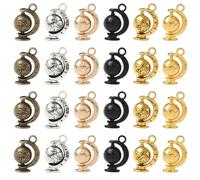 SUNNYCLUE 1 Box 36Pcs 6 Colors Earth Globe Charm Planet Charms Bulk Gold Silver Antique Bronze Black Metal Alloy 3D Planetary Universe Space Pendants for Jewelry Making Earrings DIY Craft Findings