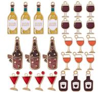 SUNNYCLUE 1 Box 36Pcs 6 Styles Wine Goblet Charms Enamel Wine Charms Alloy Colorful Beer Drinks Bottle Hawaii Light Gold Dangle Small Pendants for Jewelry Bracelets Necklace DIY Craft Accessories